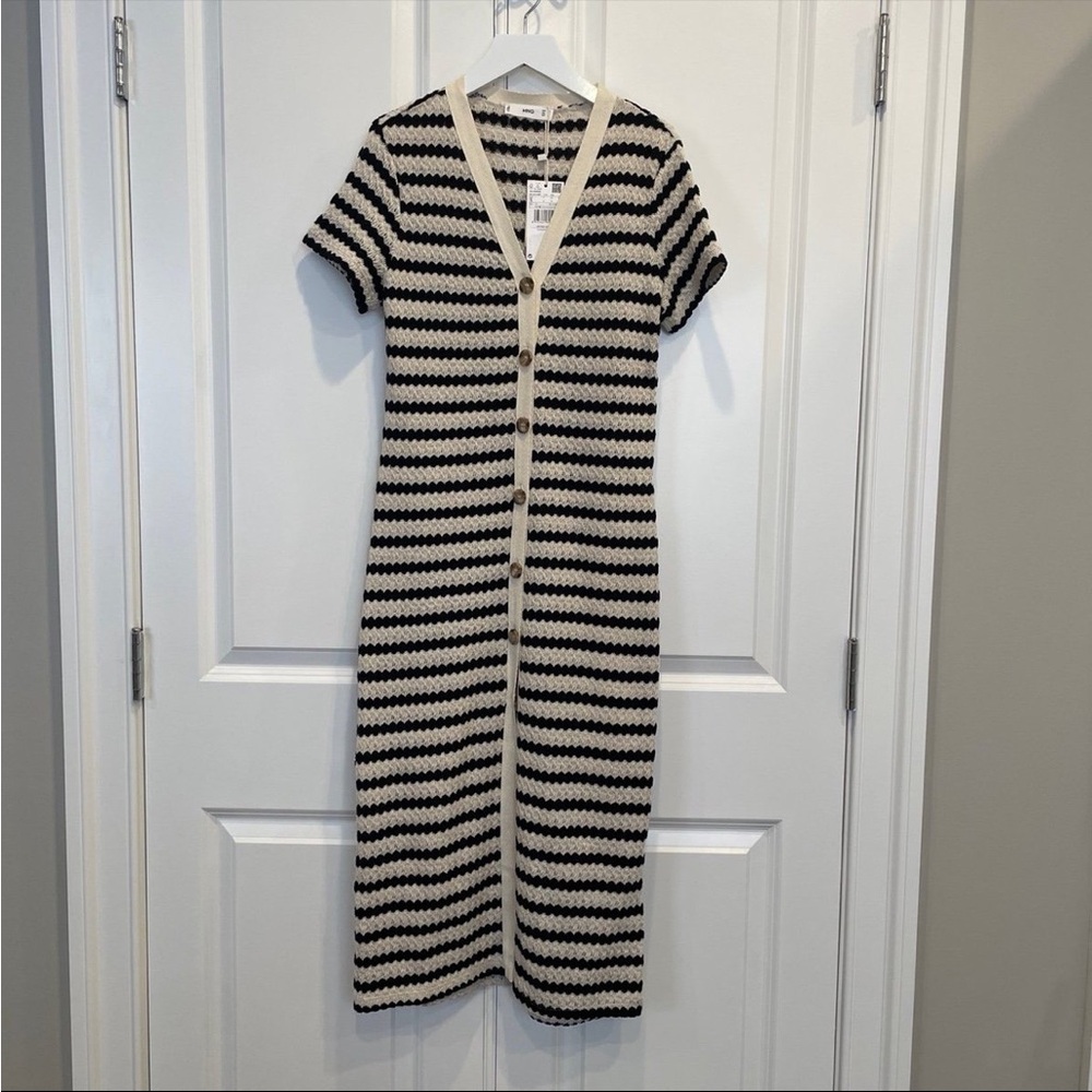 MANGO Stripe Jersey Sweater Dress in Black Smal New